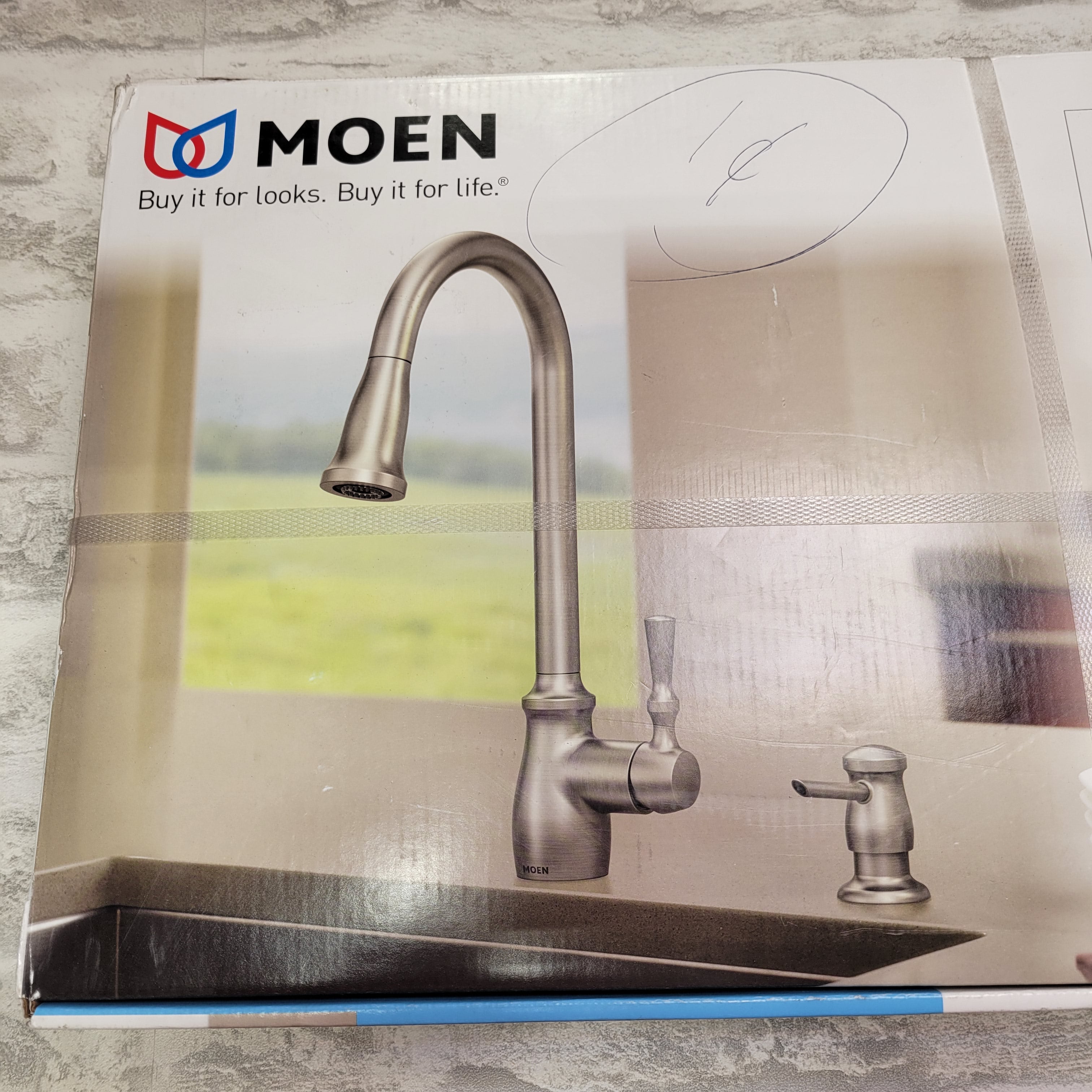 Moen Fieldstone 87808SRS Kitchen Faucet w Soap Dispenser, Stainless (7643284373742)